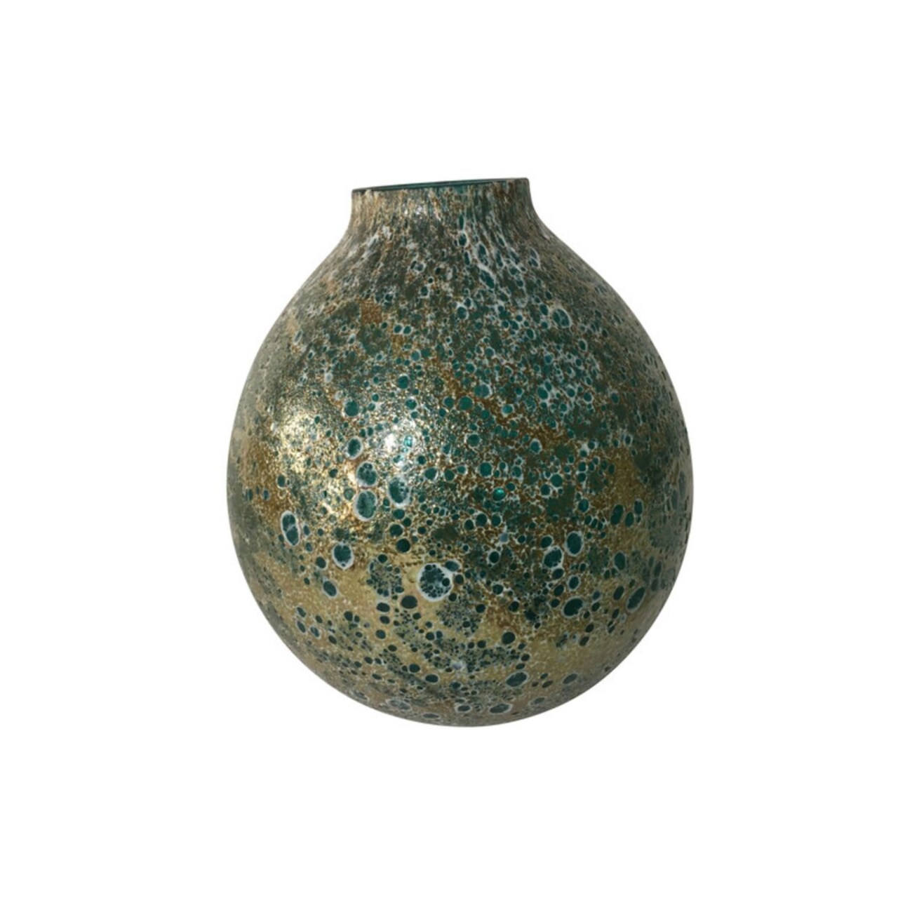 CC Home Furnishings 11" Green Distressed Finish Glass Pot Vase